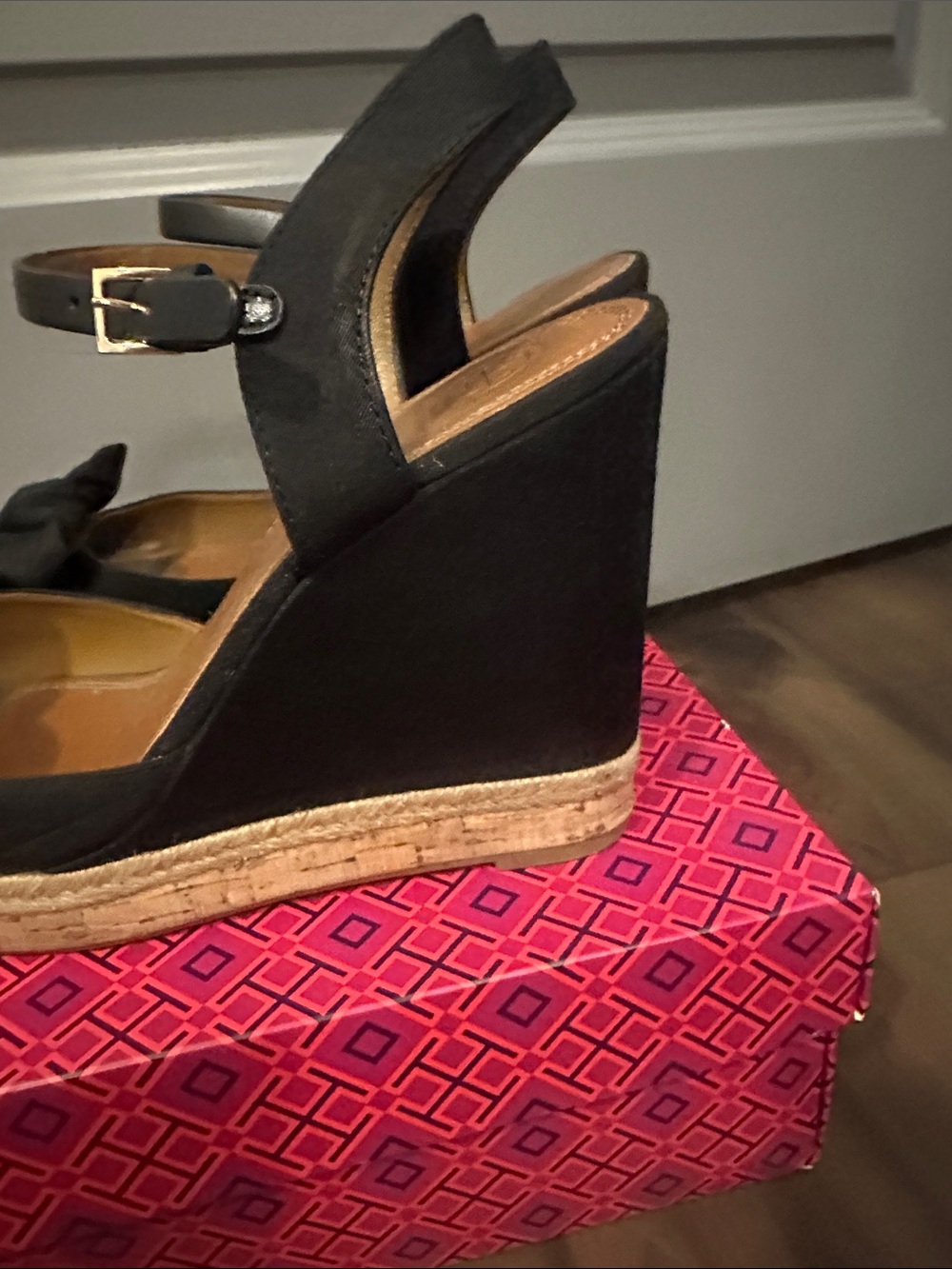 Tory Burch Black Bow Espadrille Wedge Sandals - Picture 5 of 7